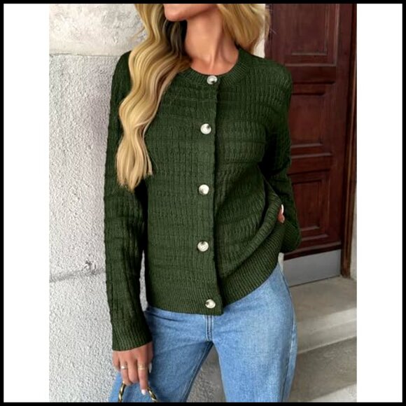 Cropped Cardigan Sweater, Button Front, Chunky Knit, Versatile Outerwear - Picture 2 of 7